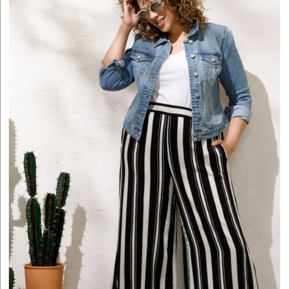 Sz 6 & 16 Stripe Wide Leg Cropped Pant - Picture 2 of 7